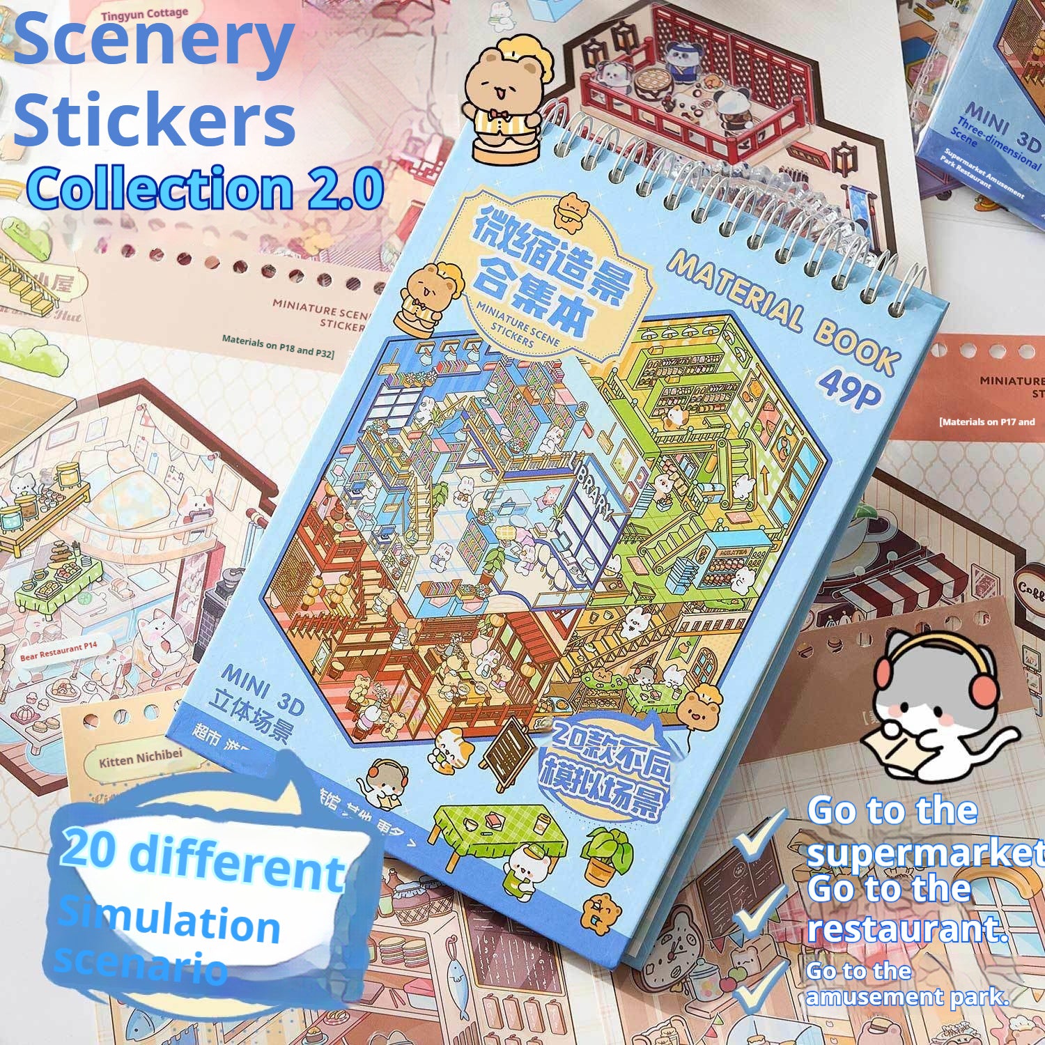 3D Miniature Cottage Diorama Stickers Book for Creative Play