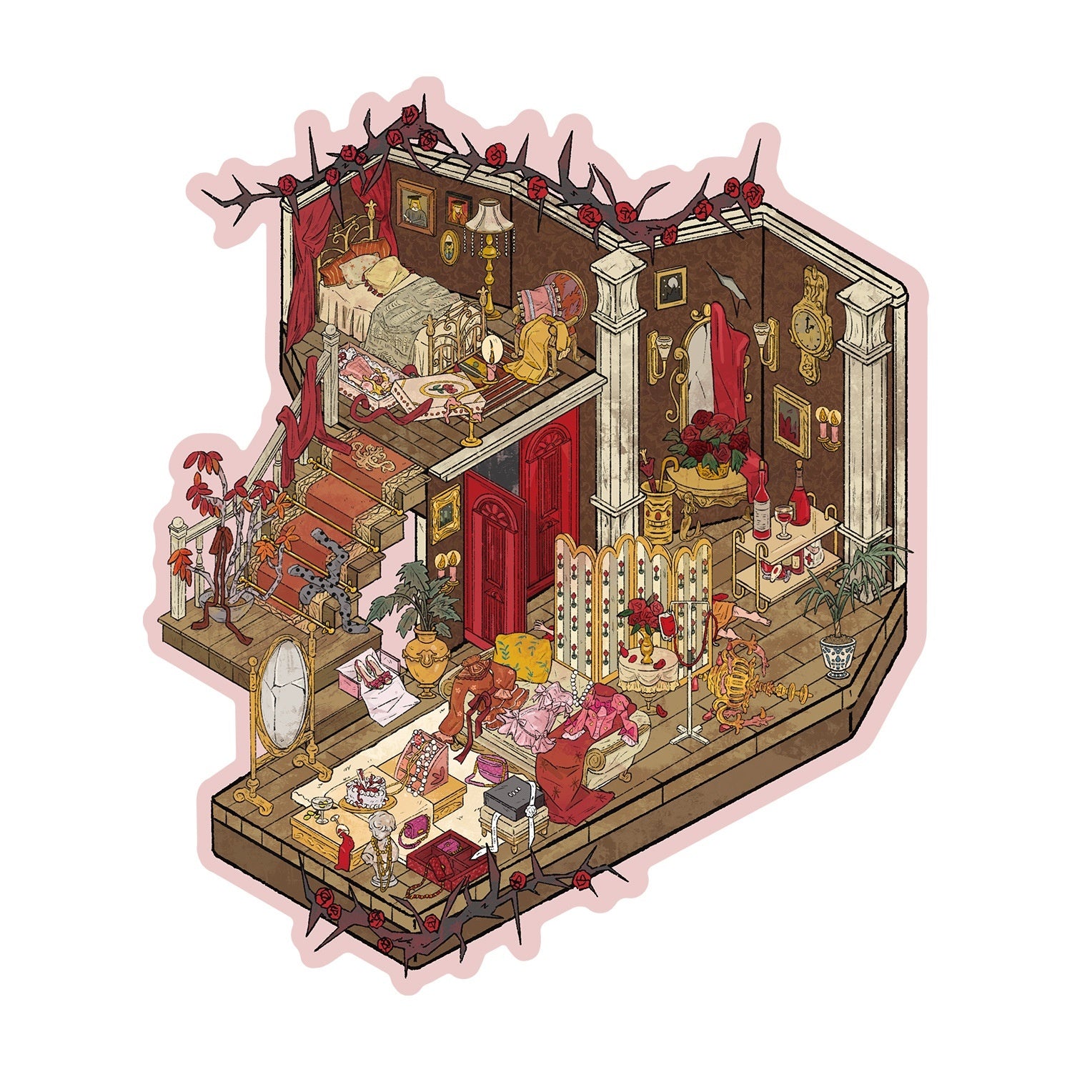 Retro Scene Landscaping Stickers | Cottage Miniature Notebook Collage