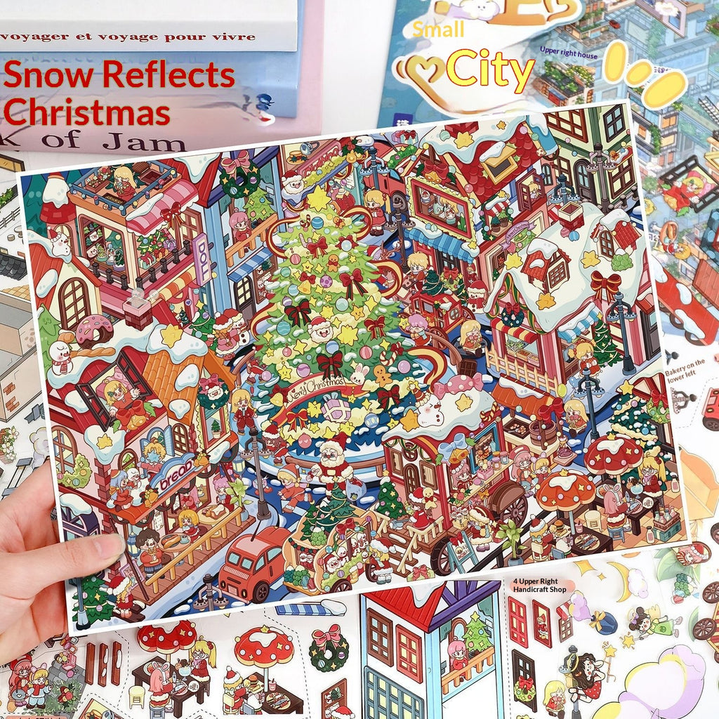Large-Size Christmas Town 3D Miniature Landscape Scene Stickers for Journaling