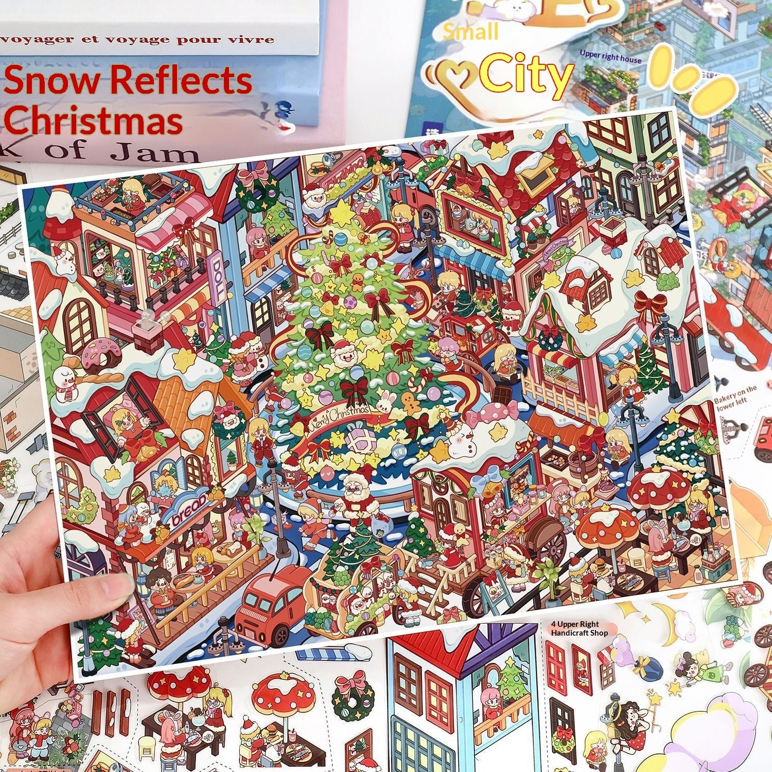 Large-Size Christmas Town 3D Miniature Landscape Scene Stickers for Journaling