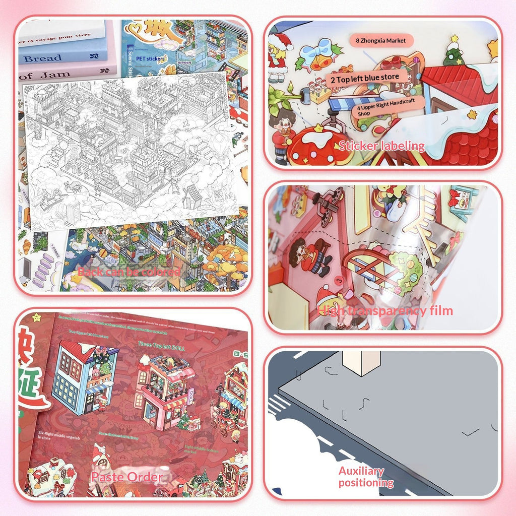 Large-Size Christmas Town 3D Miniature Landscape Scene Stickers for Journaling
