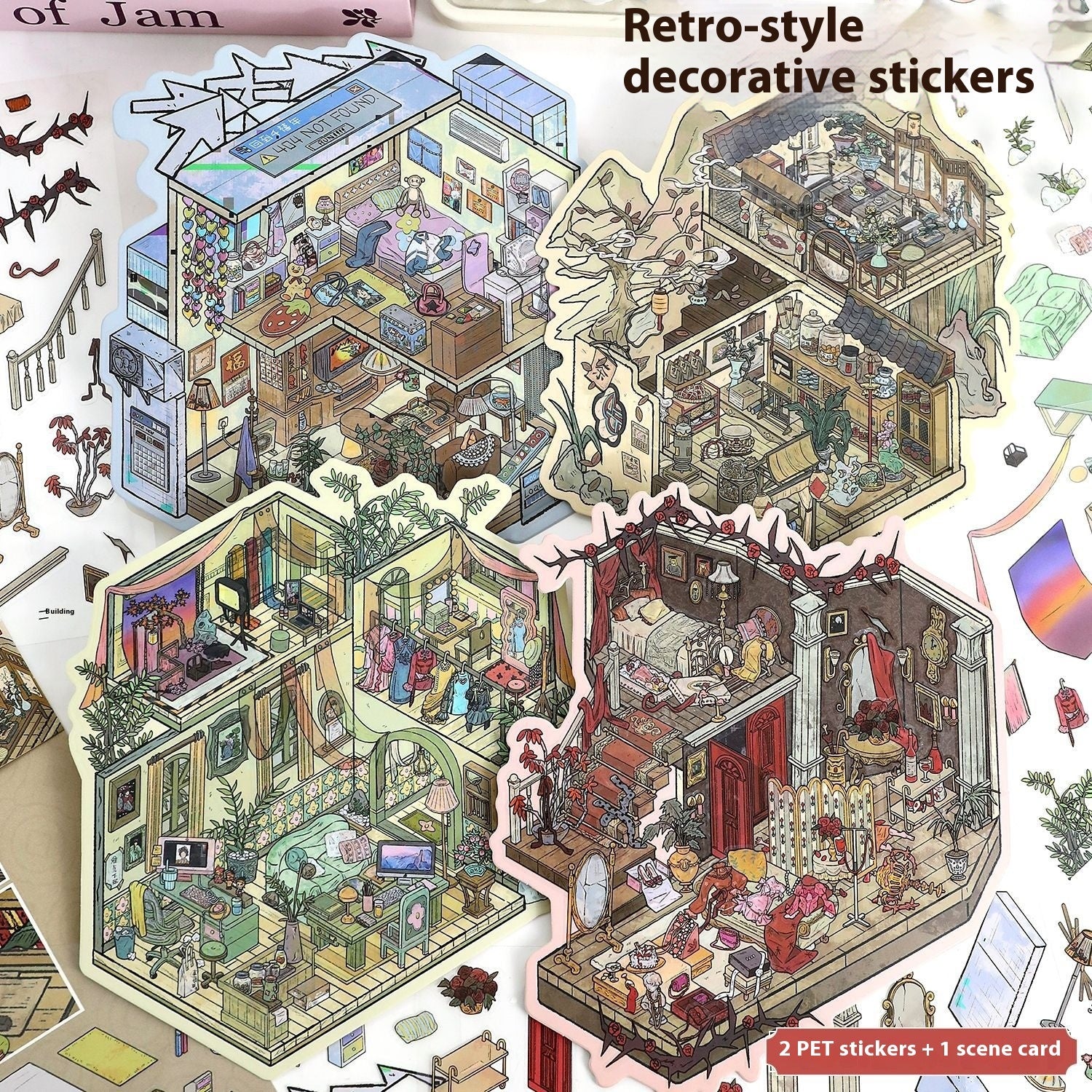 Retro Scene Landscaping Stickers | Cottage Miniature Notebook Collage