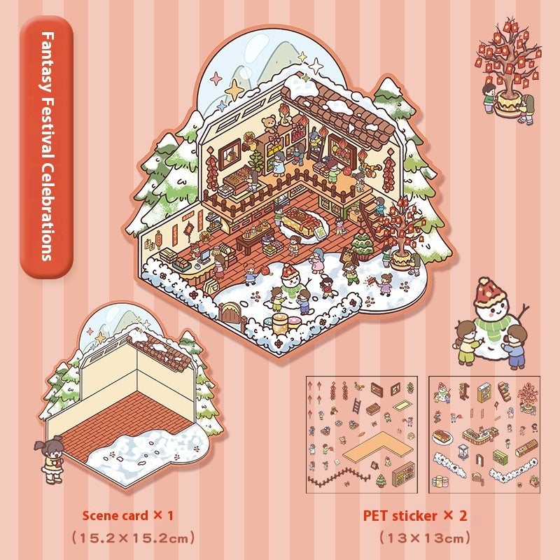 Cartoon Landscape Miniature Scene Stickers