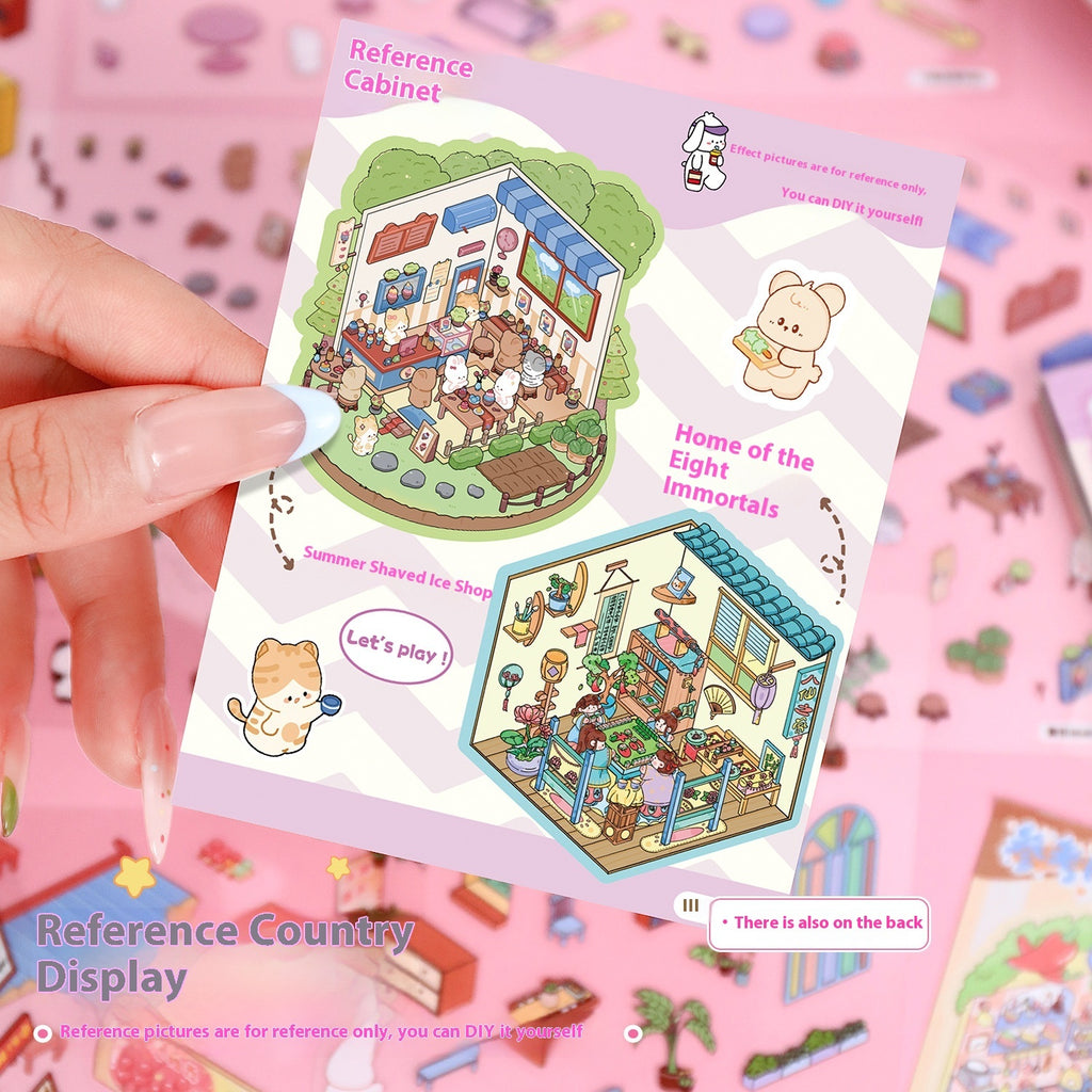 Handmade 3D Stereo Cabin Sticker Book – Children’s Miniature Scene Play