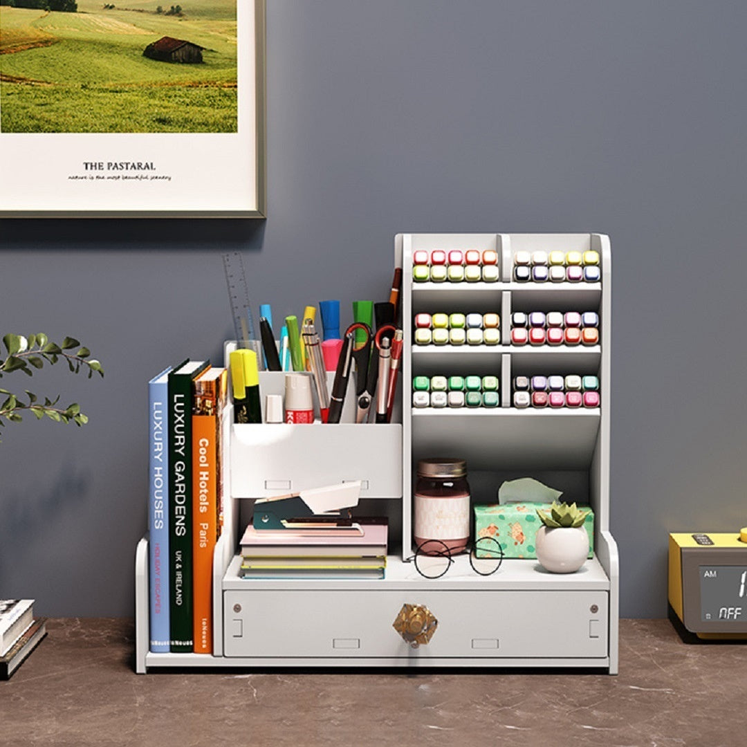 Multi-Functional High-Capacity Desk Storage Box with Slanted Pen Holder