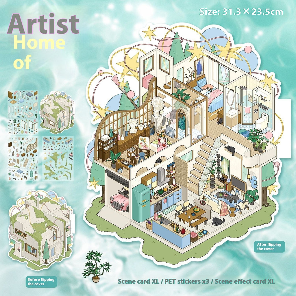 Retro Scene Landscaping Stickers | Cottage Miniature Notebook Collage