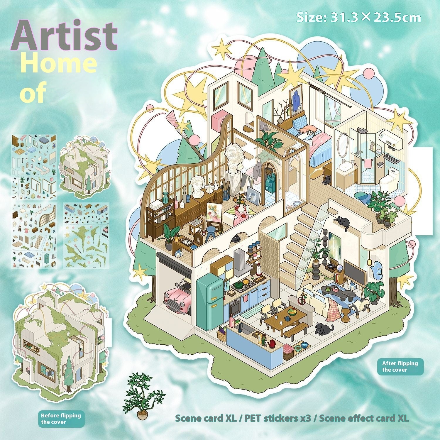 Retro Scene Landscaping Stickers | Cottage Miniature Notebook Collage