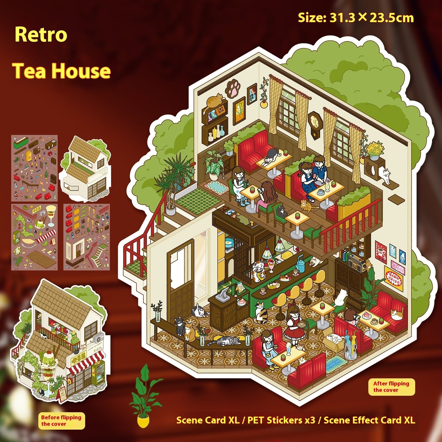 Retro Scene Landscaping Stickers | Cottage Miniature Notebook Collage