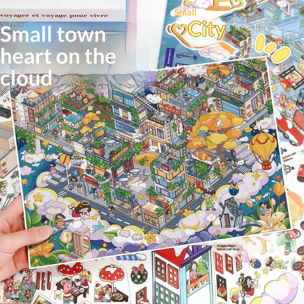 Large-Size Christmas Town 3D Miniature Landscape Scene Stickers for Journaling