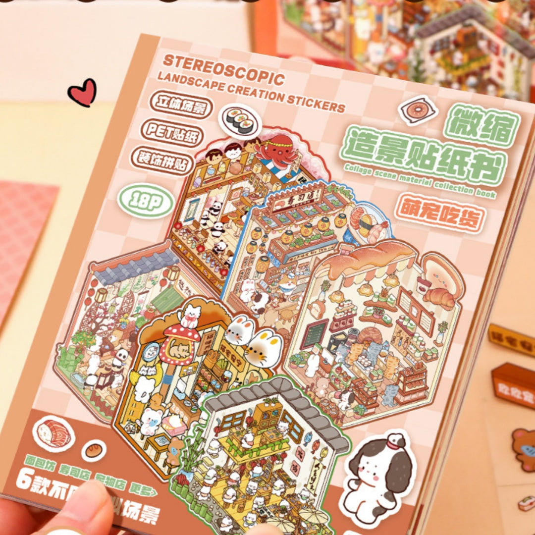 Miniature Cottage Landscaping 3D Sticker Book for Creative Journaling
