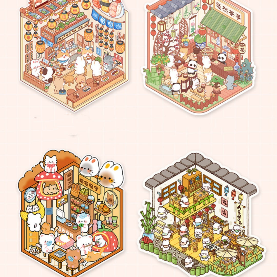 Miniature Cottage Landscaping 3D Sticker Book for Creative Journaling