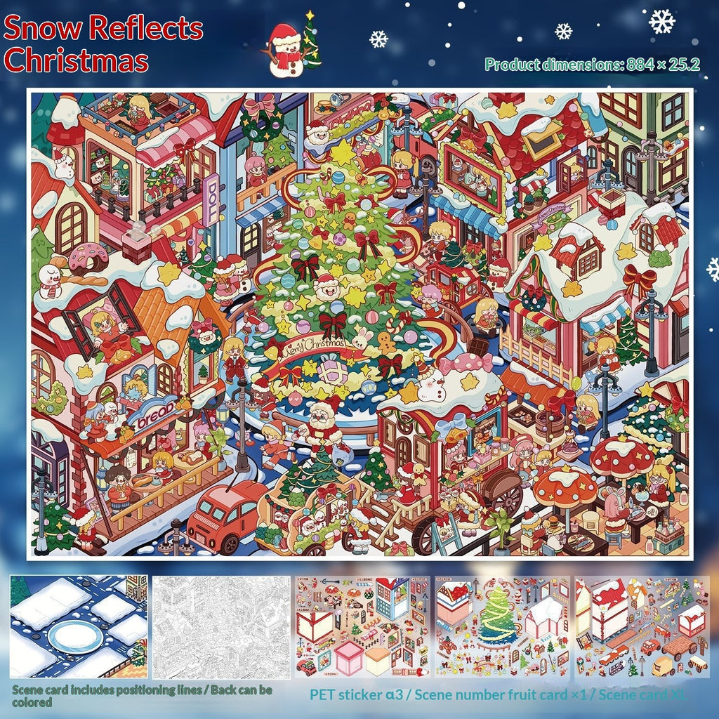 Large-Size Christmas Town 3D Miniature Landscape Scene Stickers for Journaling