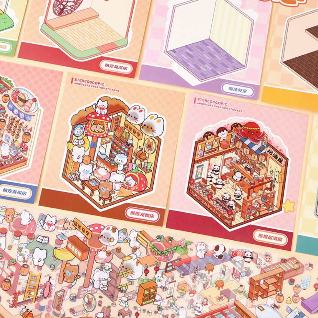 Miniature Cottage Landscaping 3D Sticker Book for Creative Journaling