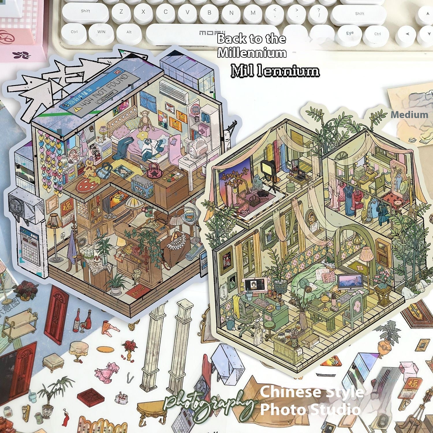 Retro Scene Landscaping Stickers | Cottage Miniature Notebook Collage